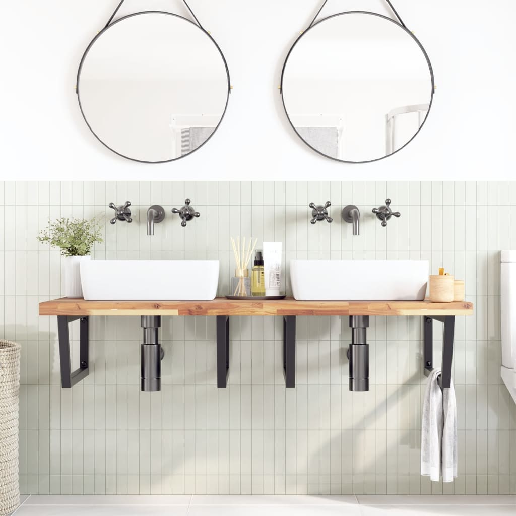 vidaXL Basin Shelf Wall Mounted Steel and Solid Wood Acacia
