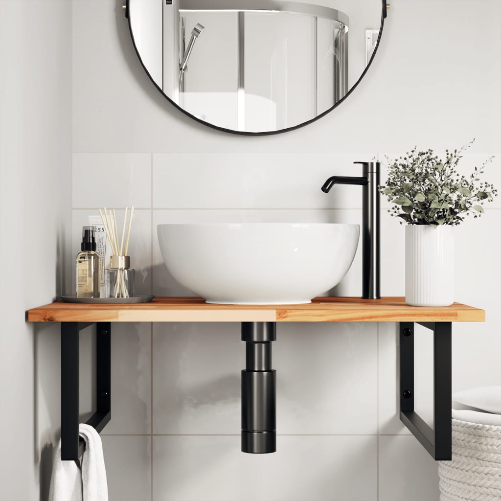 vidaXL Basin Shelf Wall Mounted Steel and Solid Wood Acacia