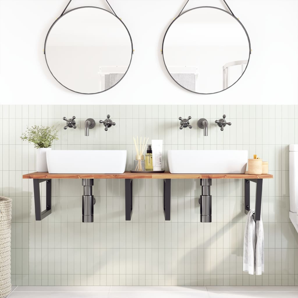 vidaXL Basin Shelf Wall Mounted Steel and Solid Wood Acacia