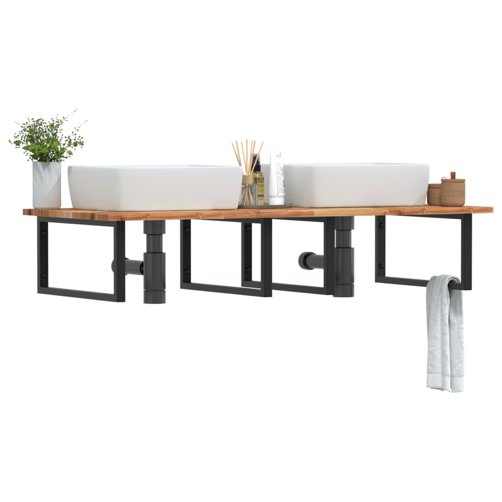 vidaXL Basin Shelf Wall Mounted Steel and Solid Wood Acacia