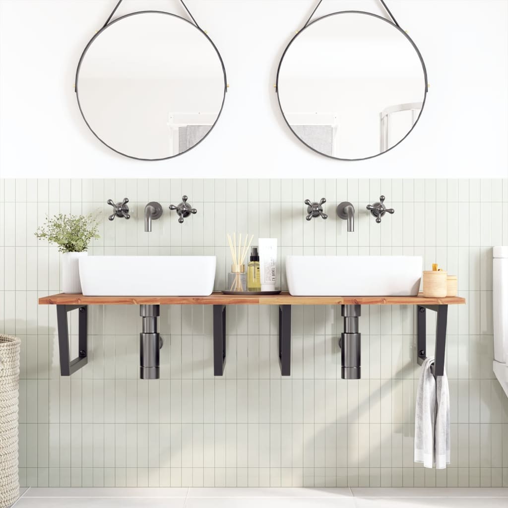 vidaXL Basin Shelf Wall Mounted Steel and Solid Wood Acacia