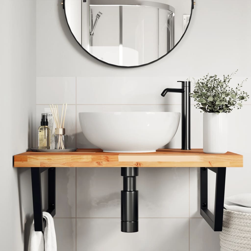 vidaXL Basin Shelf Wall Mounted Steel and Solid Wood Acacia