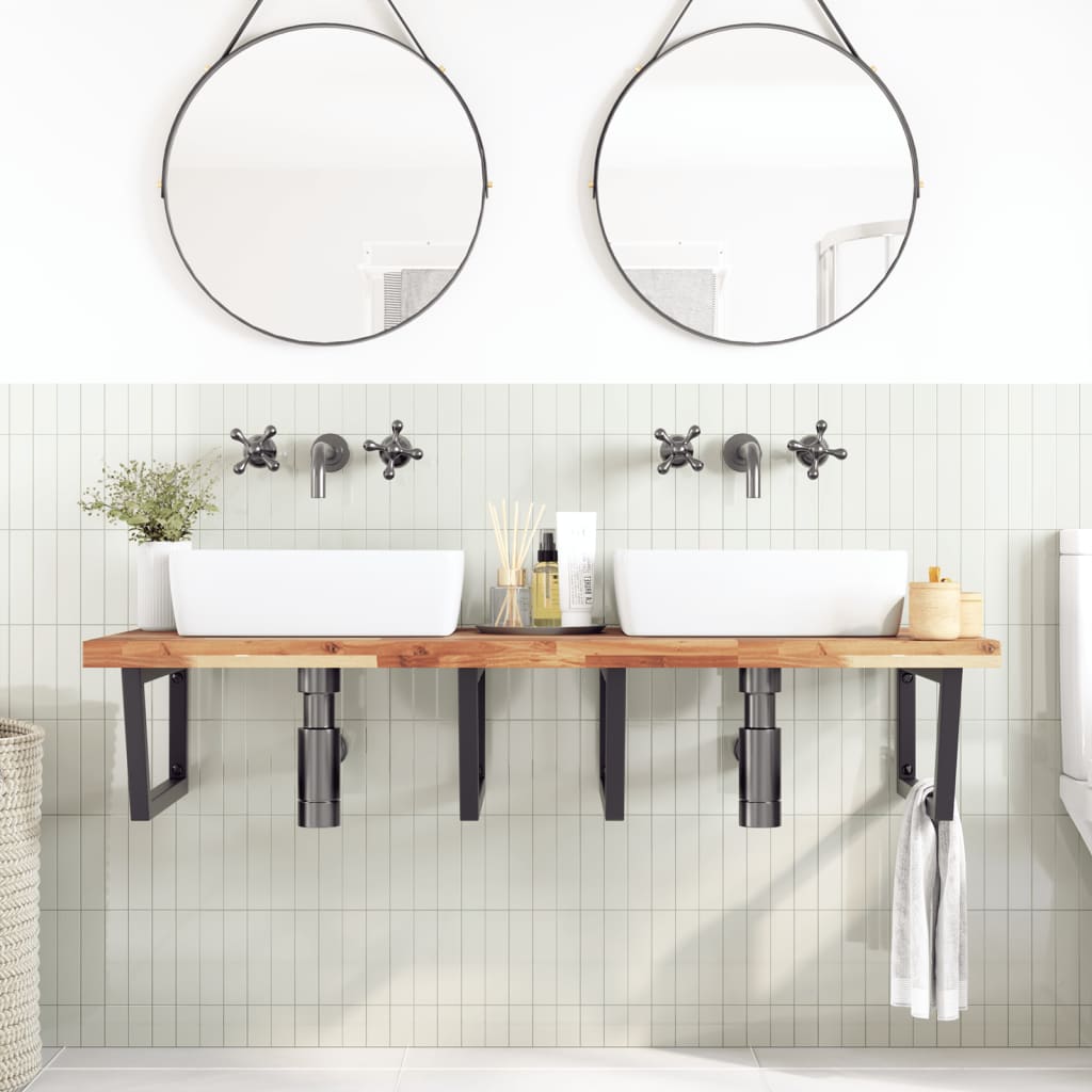 vidaXL Basin Shelf Wall Mounted Steel and Solid Wood Acacia