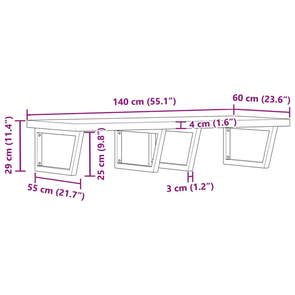 vidaXL Basin Shelf Wall Mounted Steel and Solid Wood Acacia
