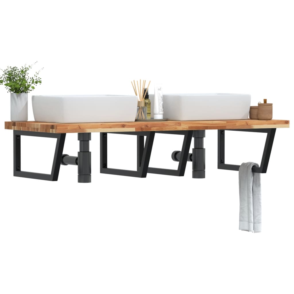vidaXL Basin Shelf Wall Mounted Steel and Solid Wood Acacia