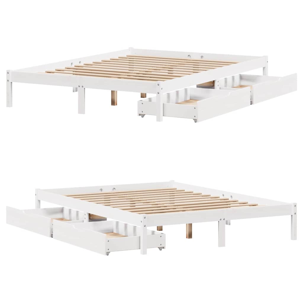 vidaXL Bed Frame without Mattress White 135x190 cm Double Solid Wood Pine