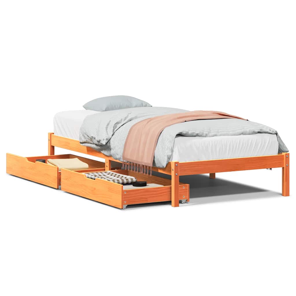 vidaXL Bed Frame without Mattress Wax Brown 75x190 cm Small Single Solid Wood Pine