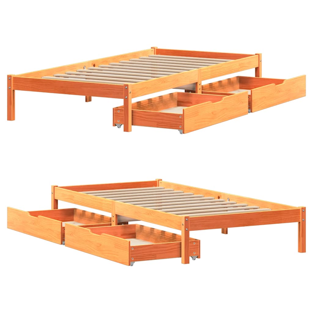 vidaXL Bed Frame without Mattress Wax Brown 75x190 cm Small Single Solid Wood Pine