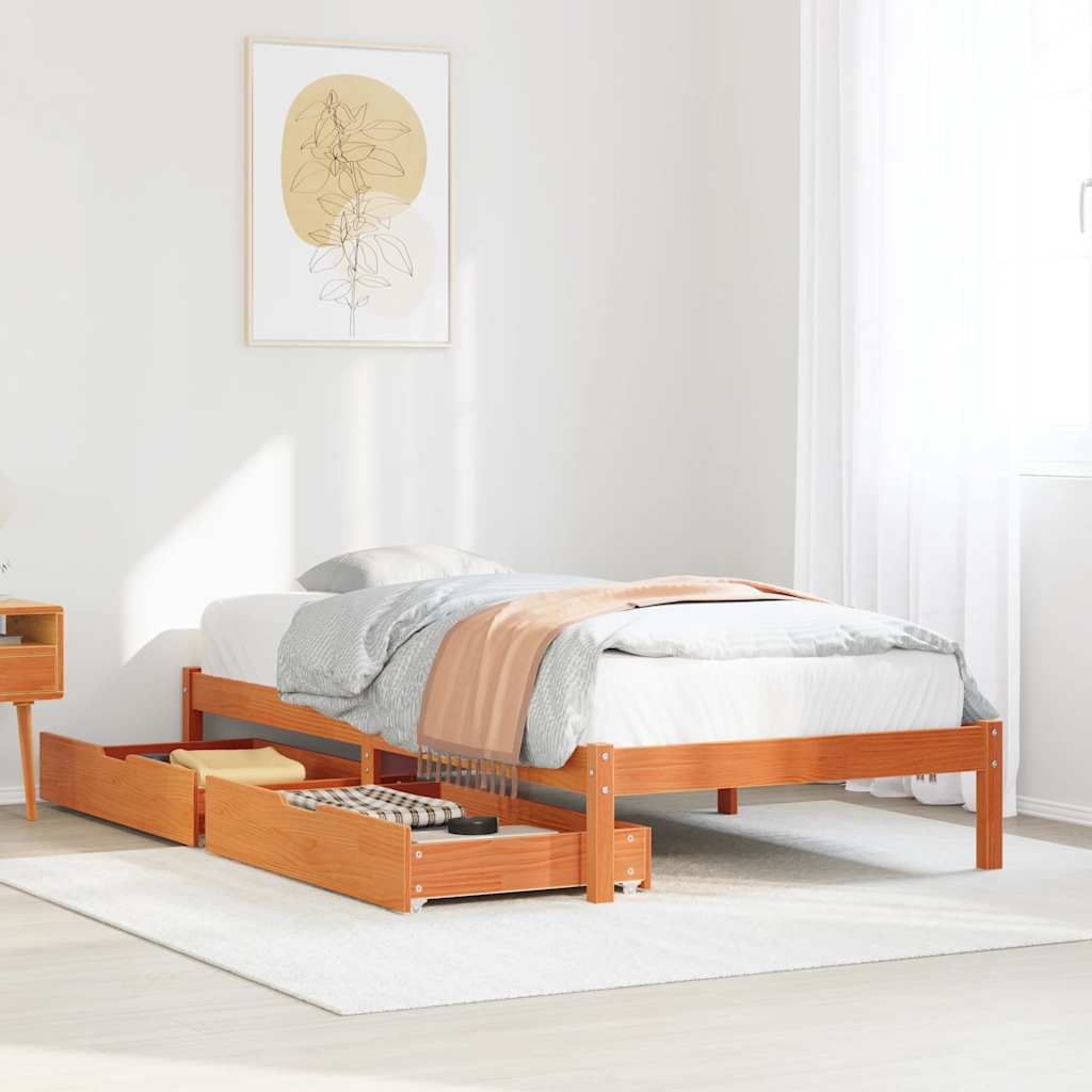 vidaXL Bed Frame without Mattress Wax Brown 100x200 cm Solid Wood Pine