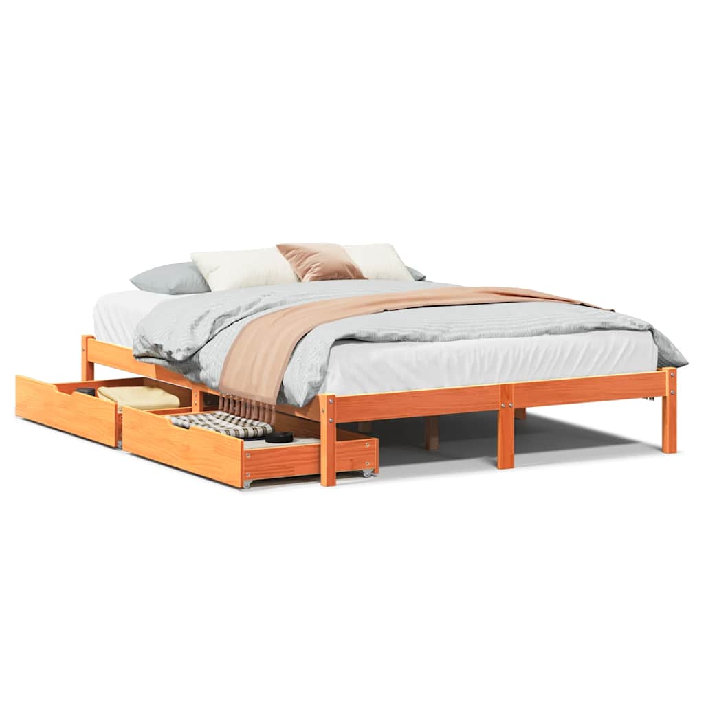 vidaXL Bed Frame without Mattress Wax Brown 150x200 cm King Size Solid Wood Pine