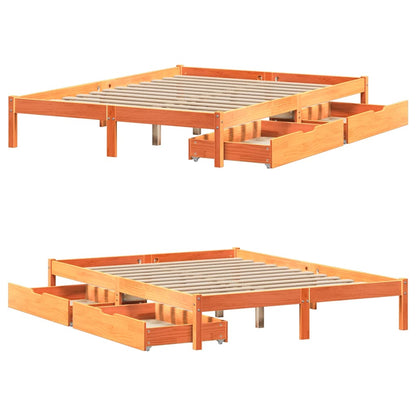 vidaXL Bed Frame without Mattress Wax Brown 150x200 cm King Size Solid Wood Pine