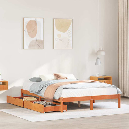 vidaXL Bed Frame without Mattress Wax Brown 150x200 cm King Size Solid Wood Pine