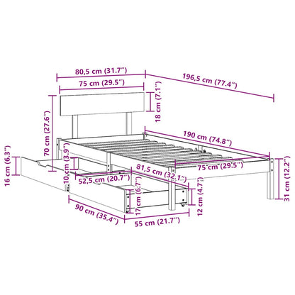 vidaXL Bed Frame without Mattress White 75x190 cm Small Single Solid Wood Pine