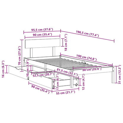 vidaXL Bed Frame without Mattress White 90x190 cm Single Solid Wood Pine
