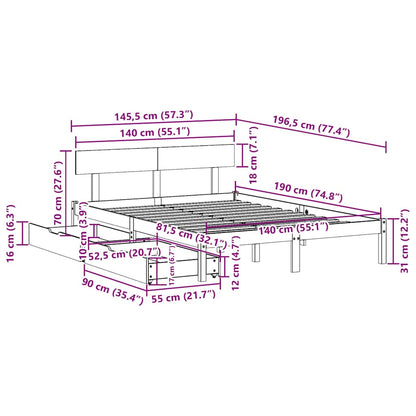 vidaXL Bed Frame without Mattress White 140x190 cm Solid Wood Pine