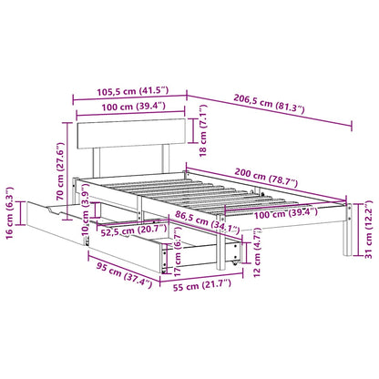 vidaXL Bed Frame without Mattress White 100x200 cm Solid Wood Pine