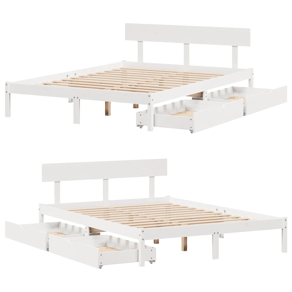vidaXL Bed Frame without Mattress White 150x200 cm King Size Solid Wood Pine