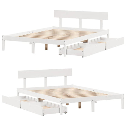 vidaXL Bed Frame without Mattress White 150x200 cm King Size Solid Wood Pine