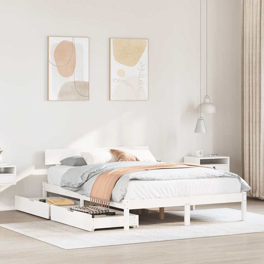 vidaXL Bed Frame without Mattress White 150x200 cm King Size Solid Wood Pine