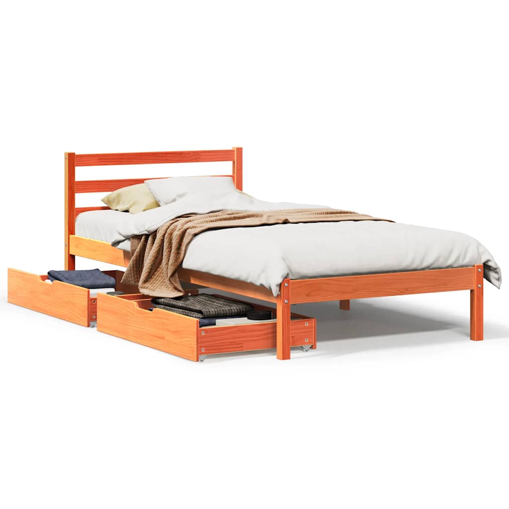 vidaXL Bed Frame without Mattress Wax Brown 75x190 cm Small Single Solid Wood Pine