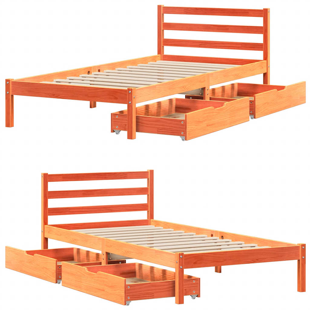 vidaXL Bed Frame without Mattress Wax Brown 75x190 cm Small Single Solid Wood Pine
