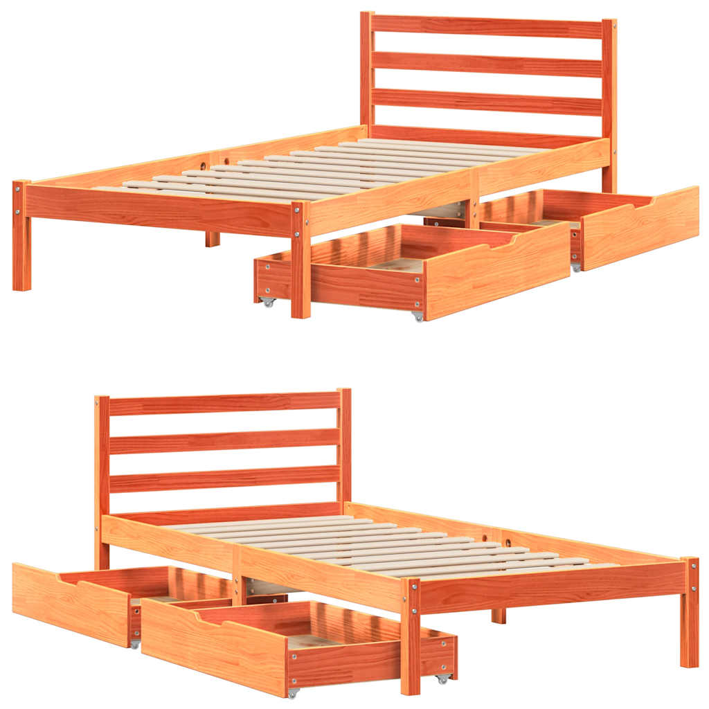 vidaXL Bed Frame without Mattress Wax Brown 90x190 cm Single Solid Wood Pine
