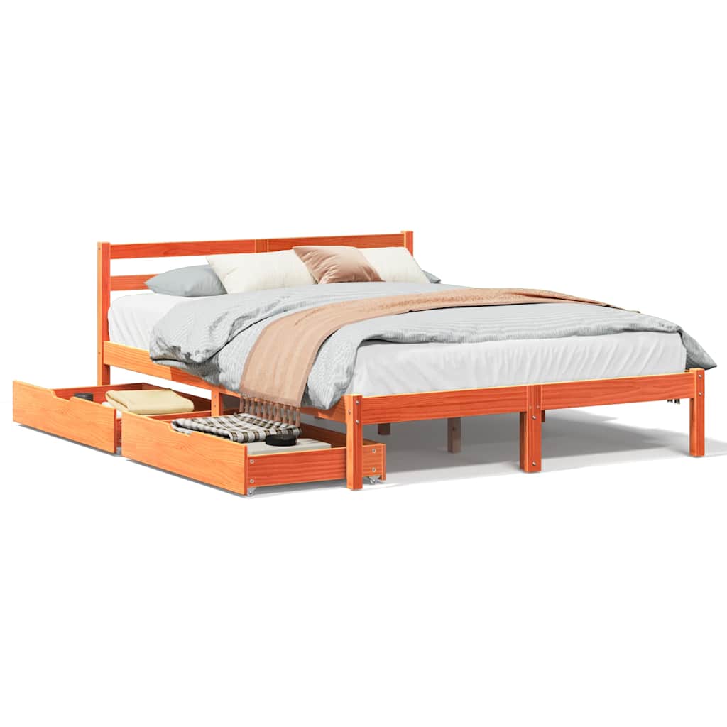 vidaXL Bed Frame without Mattress Wax Brown 150x200 cm King Size Solid Wood Pine