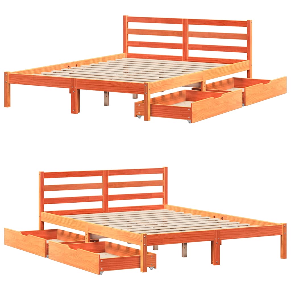 vidaXL Bed Frame without Mattress Wax Brown 150x200 cm King Size Solid Wood Pine