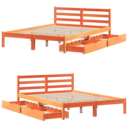 vidaXL Bed Frame without Mattress Wax Brown 150x200 cm King Size Solid Wood Pine