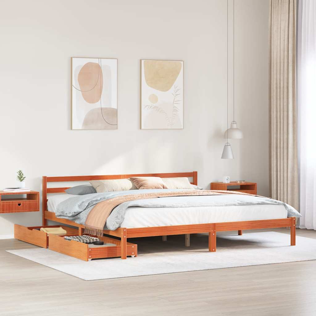 vidaXL Bed Frame without Mattress Wax Brown 200x200 cm Solid Wood Pine