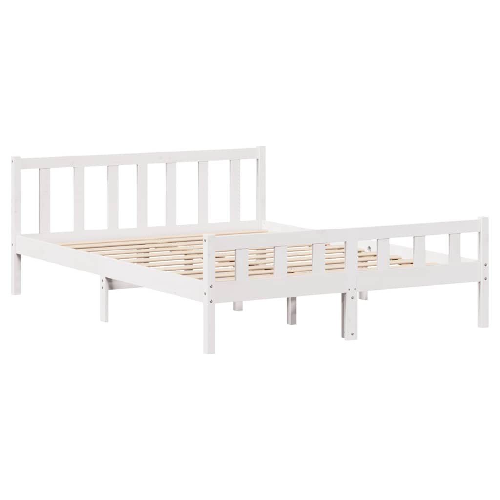 vidaXL Bed Frame without Mattress White 150x200 cm King Size Solid Wood Pine