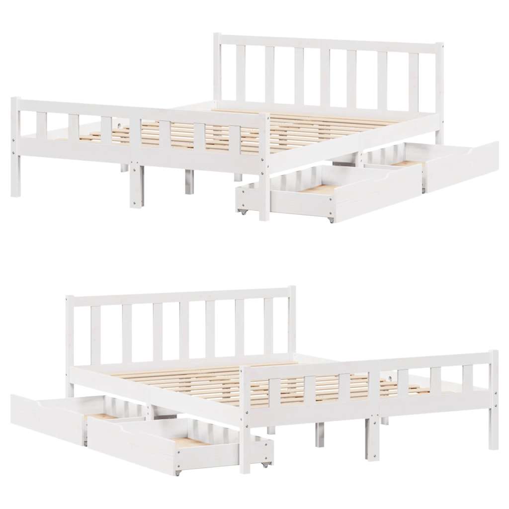 vidaXL Bed Frame without Mattress White 150x200 cm King Size Solid Wood Pine