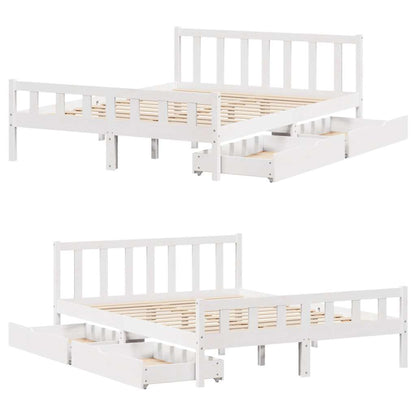 vidaXL Bed Frame without Mattress White 150x200 cm King Size Solid Wood Pine