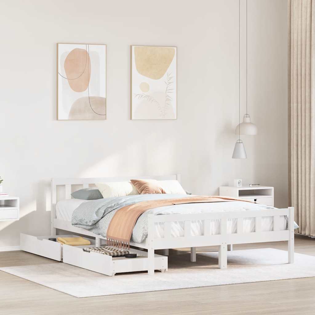 vidaXL Bed Frame without Mattress White 150x200 cm King Size Solid Wood Pine