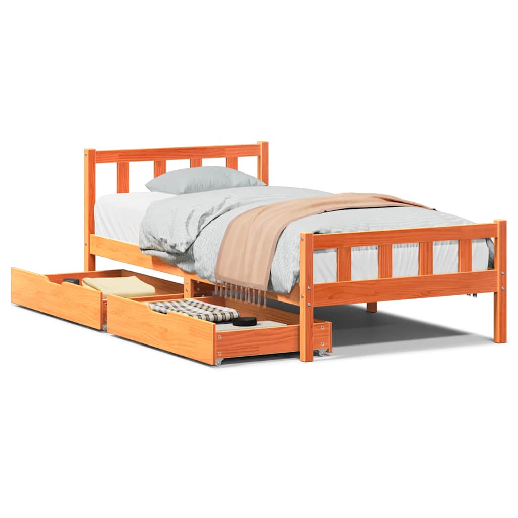 vidaXL Bed Frame without Mattress Wax Brown 75x190 cm Small Single Solid Wood Pine