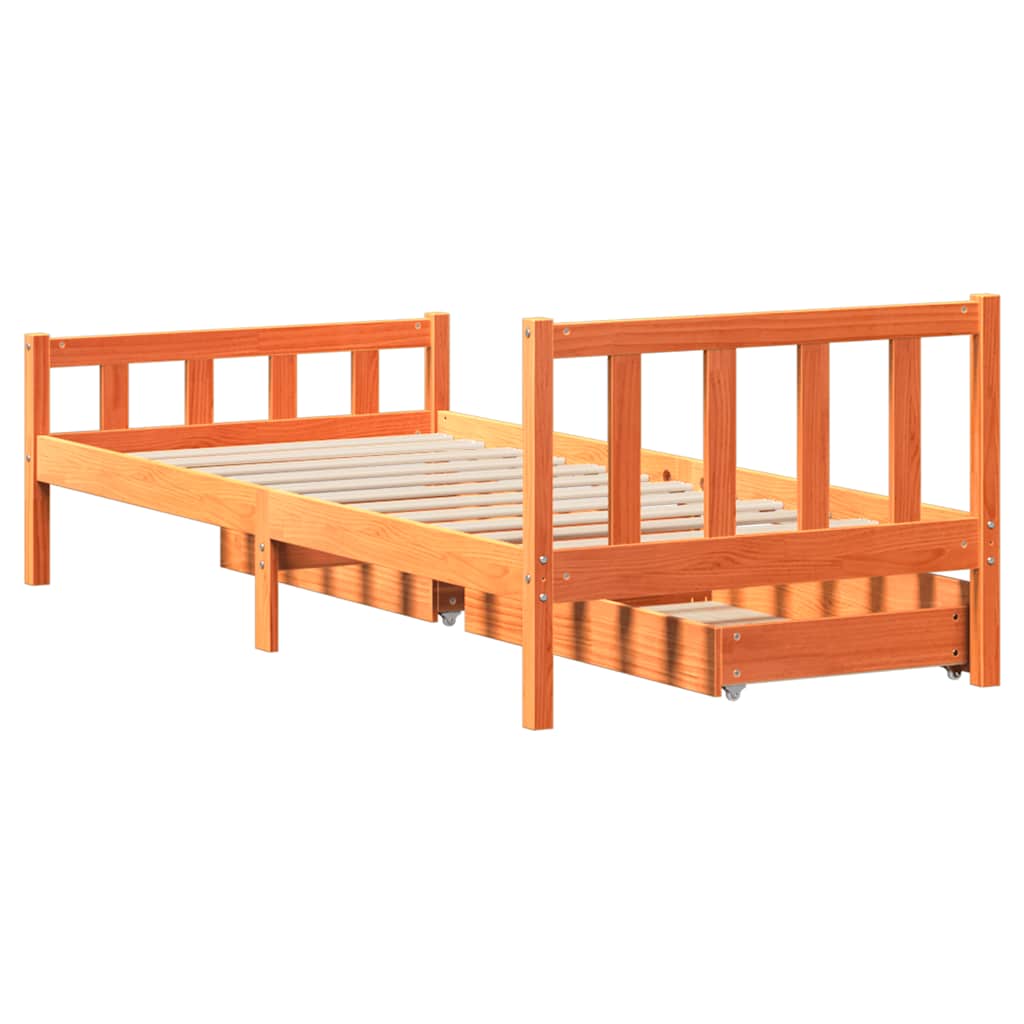 vidaXL Bed Frame without Mattress Wax Brown 75x190 cm Small Single Solid Wood Pine
