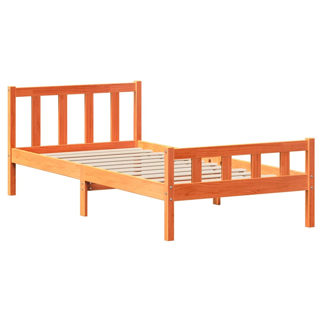 vidaXL Bed Frame without Mattress Wax Brown 75x190 cm Small Single Solid Wood Pine