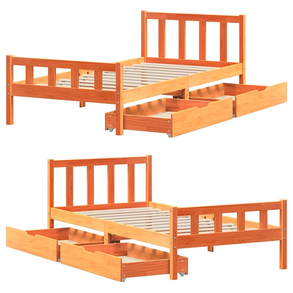 vidaXL Bed Frame without Mattress Wax Brown 75x190 cm Small Single Solid Wood Pine