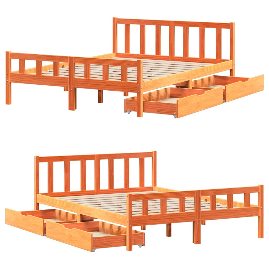 vidaXL Bed Frame without Mattress Wax Brown 150x200 cm King Size Solid Wood Pine
