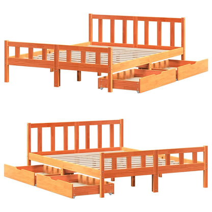 vidaXL Bed Frame without Mattress Wax Brown 150x200 cm King Size Solid Wood Pine