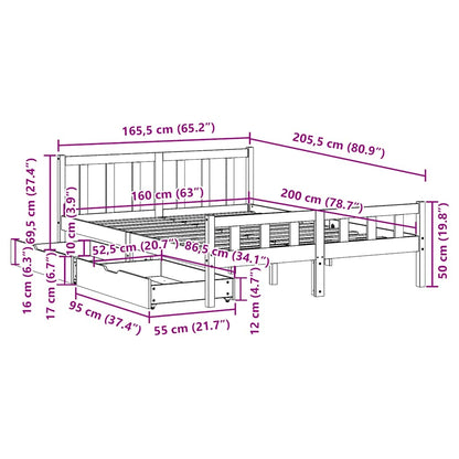 vidaXL Bed Frame without Mattress Wax Brown 160x200 cm Solid Wood Pine