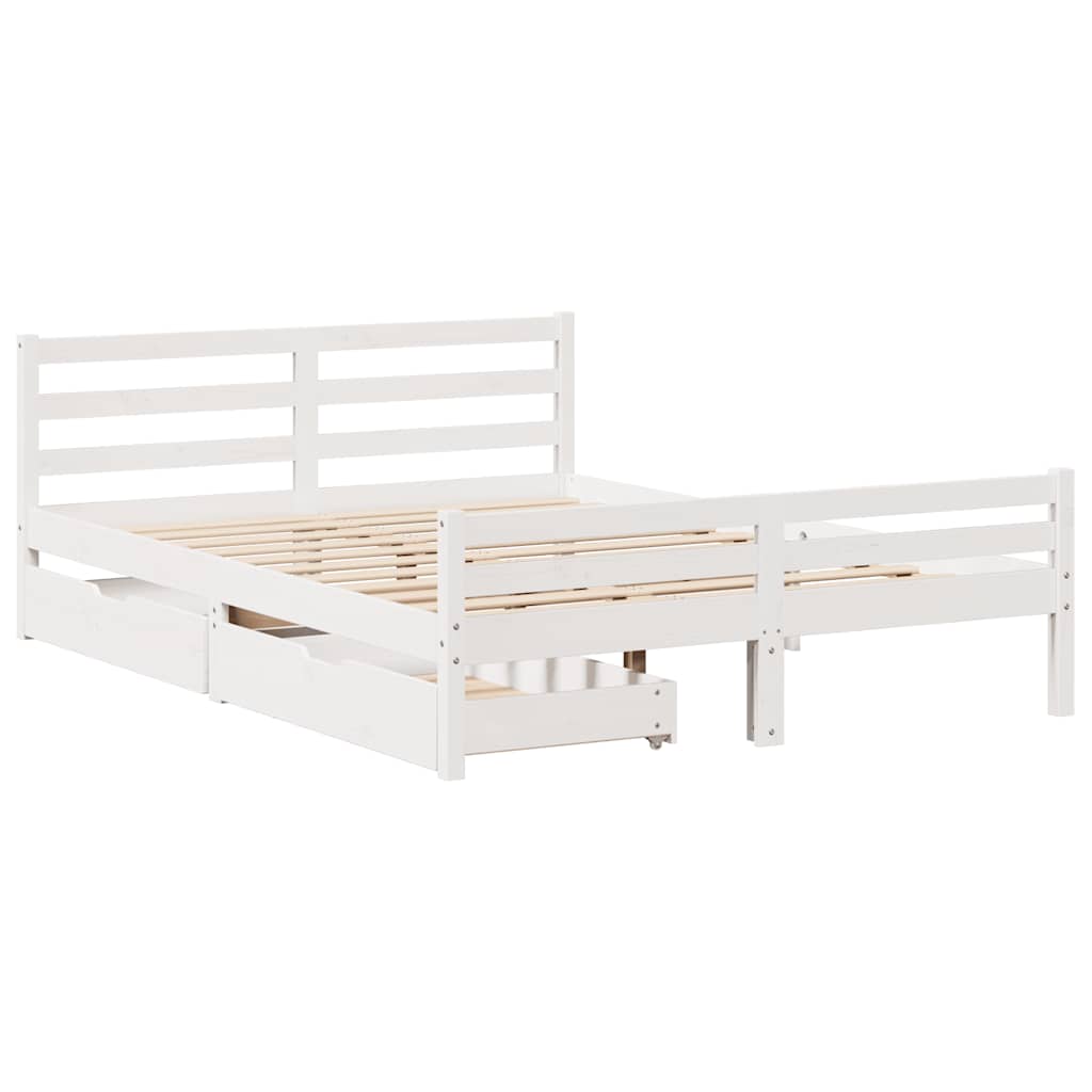 vidaXL Bed Frame without Mattress White 135x190 cm Double Solid Wood Pine