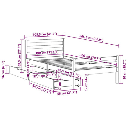 vidaXL Bed Frame without Mattress White 100x200 cm Solid Wood Pine