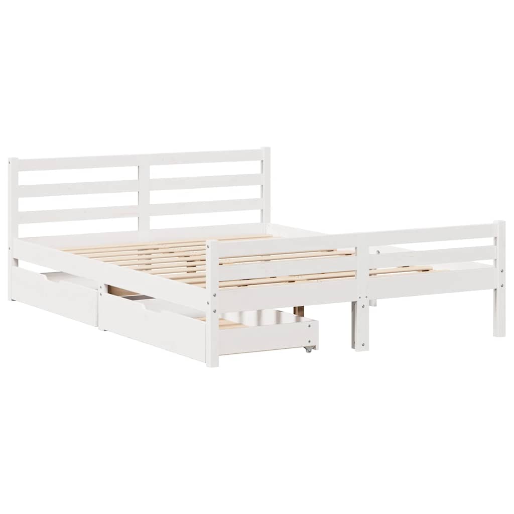 vidaXL Bed Frame without Mattress White 150x200 cm King Size Solid Wood Pine