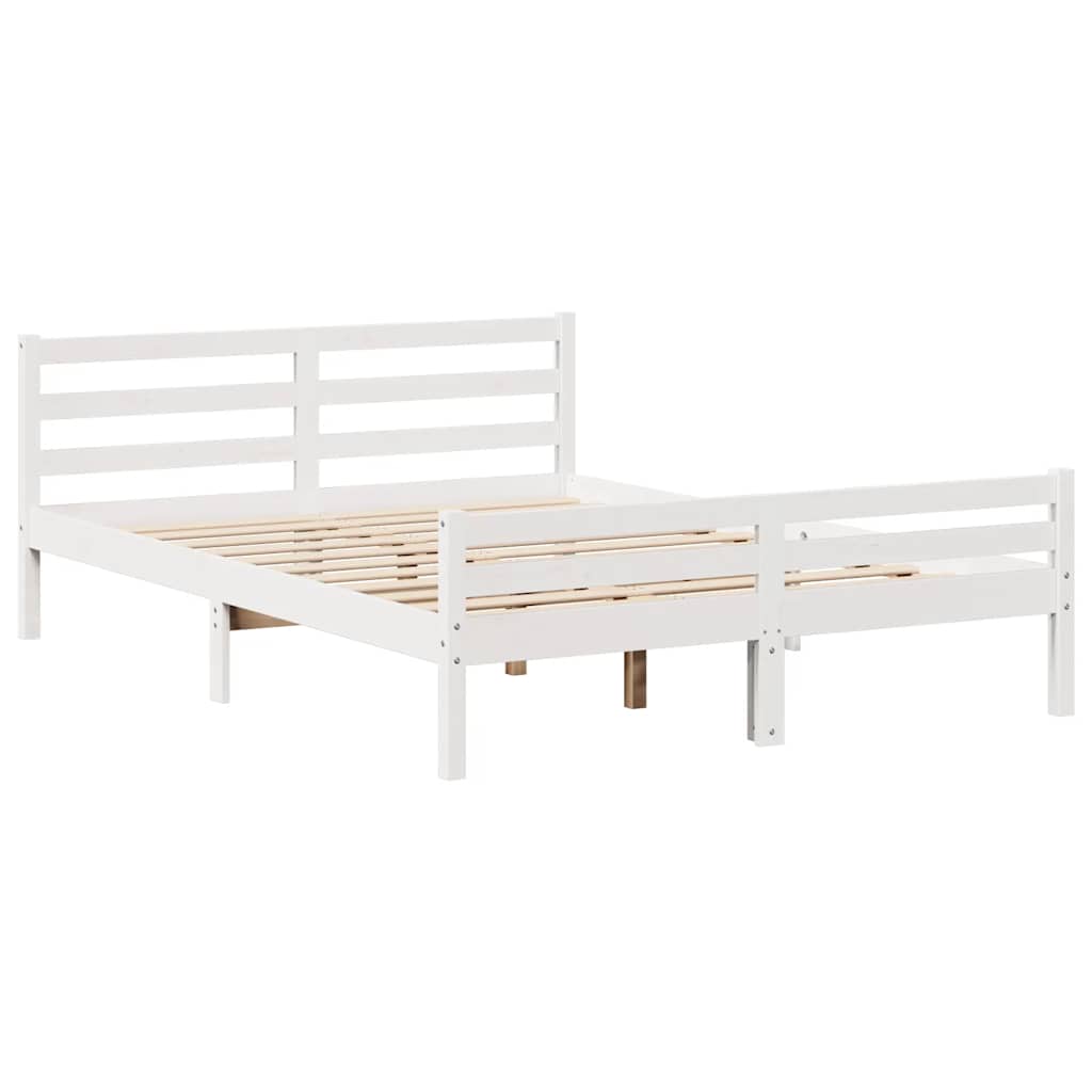 vidaXL Bed Frame without Mattress White 150x200 cm King Size Solid Wood Pine