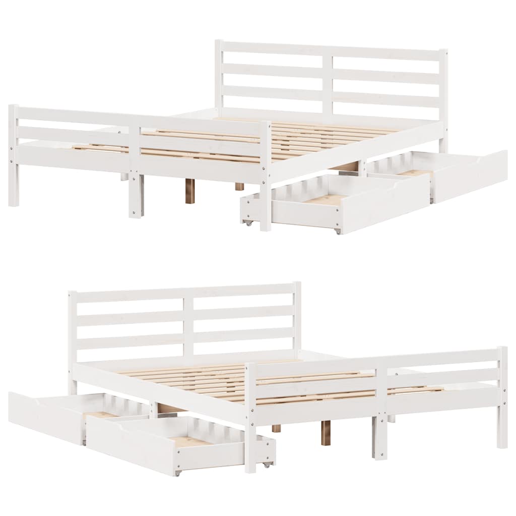 vidaXL Bed Frame without Mattress White 150x200 cm King Size Solid Wood Pine
