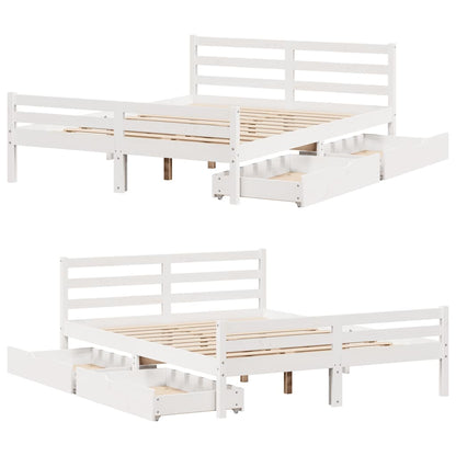 vidaXL Bed Frame without Mattress White 150x200 cm King Size Solid Wood Pine