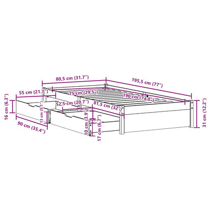 vidaXL Bed Frame without Mattress 75x190 cm Solid Wood Pine