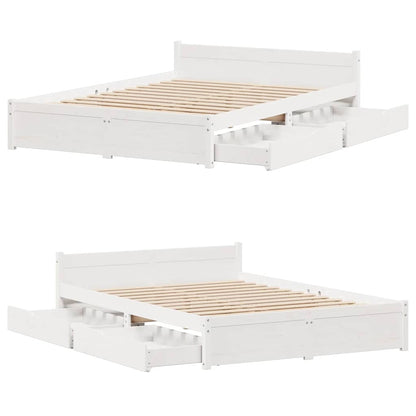 vidaXL Bed Frame without Mattress White 150x200 cm King Size Solid Wood Pine