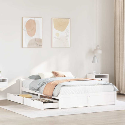 vidaXL Bed Frame without Mattress White 150x200 cm King Size Solid Wood Pine
